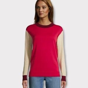 𝅺New Lands End Color Block Long Sleeve Crew Neck Cotton Sweater New NWOT